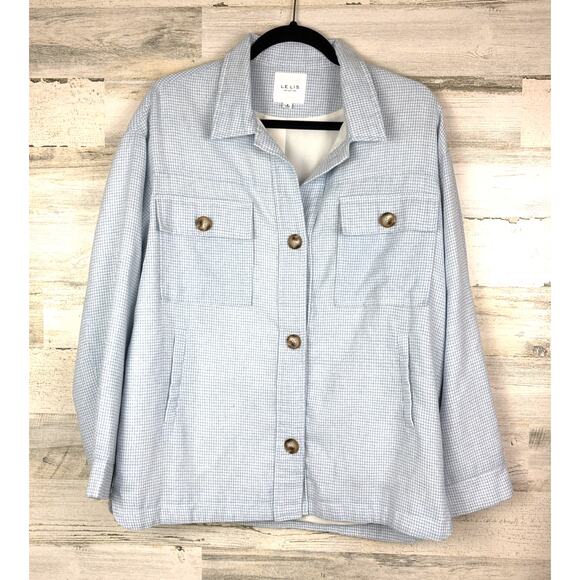 Le Lis Womens Small Blue White plaid Cotton Button-Up Lightweight Lined Shacket - Picture 1 of 6